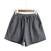 Women's Shorts MEXZT Cotton Linen Shorts Women Harajuku Solid Basic Wide Leg Shorts Summer Korean Fashion High Waist Black Casual Short Pants Y240420