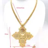 Big Coin Cross Pendant Ethiopian 24k Gold Filled Ruby Cuban Double Curb Chain Solid Heavy Necklace Jewelry Africa Habesha Eritrea245R