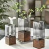 Vases Vase Wooden Hydroponic Office Decoration Flowers Room Flower Living Artificial Dried Glass Base For