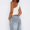 Damestanks Camis Xingqing Y2K Crop Top Vrouwen Solid kleur Slash nek Een schouder Slavelloze kanten Bloem kort T -shirt Coquette kleding Strtwear Y240420