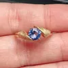 Anelli di cluster Anello di tanzanite naturale per fidanzamento 6 mm 0,8 CT VVS Wedding Silver 925 Gioielli con oro placcato