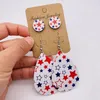 Dangle Earrings Independence Day Ear Studs Set American Flag Round Heart Five-pointed Star Sunflower Leather Ring Wood Stud