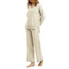 Robes décontractées à sweat à sweat en tricot en tople à col en V féminin et pantalon de jambe large deux pièces simples confortables pour les usages quotidiens