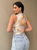 دبابات النساء Camis Tie-Dye مطوية نحيفًا رفيعًا Slveless Ruched Tank Top Women Summer 2024 Fashion Stand Thirt Vest Strtwear Y2K Comples Y240420