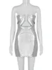 Abiti sexy urbani Hugcitar in pelle Hugcitar senza spalline Solid Hollow Out Bodycon Sexy Mini Prom Abito 2023 Fall Women Elegant Cute Birthday Party Club Outfit Y240420