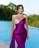 Party Dresses Luxury Bourgogne Evening Dress Women Crystal Pärled Formell tillfälle Draped Train Elegant Wedding Prom Gowns Vestido de Gala