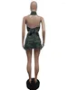 Work Dresses KEXU Camouflage Button Side Split A-line Midi Mini Skirts Bowknot Backless Sleeveless Crop Top Women Two 2 Piece Set Outfit