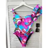 Sexy One Shoulder Ruffle Swimsuit Leopard Print Swimwear Women V Neck Bathing Suit Beachwear Monokini Female 240409
