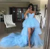 High Low Prom Dresses 2021 Sweetheart Ruffles Light Blue Tulle Short Front Long Back Party Dresses Graduation Evening Gowns90009858850509