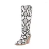 Boots Pxelena 6 Colors Western Cowboy Knee High Riding Women Snake Print Strange Strange chunky Heel Shoes Size Size 45