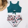 Women's Swimwear Sexy Bikini Set 2024 Swimsuit Women U-neck Knot Wide Shoulder Straps Vest Style Bra Floral Print Briefs Bathing Suit