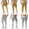 Męskie spodnie mężczyźni metaliczne błyszczące jogger spodnie nocne klub scena taneczna impreza klubowa dresowe presie swobodne holograficzne dyskotek