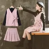 Kleidung Sets Student Girls Outfits College Style Drei-teilige Set Weste Schwarzes Hemd Plaid Faltenrockanzug für Schulkinder formelle 4-14