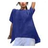 Damesblouses dames T-shirt stijlvol zomer t-shirt met onregelmatige zoom los fit pullover top stevige kleur voor streetwear