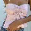 Frauen Tanks Camis Xingqing Märchen Y2K Spitzenverkleidung geteilte Camisole Frauen Plaid -Druck Spaghetti -Gurt Slveless Crop Top SWT ästhetische Kleidung Y240420