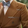 Ternos masculinos Primavera/outono Men Woolblends Blazer grosso com calças 2 peças Jaqueta de peito duplo Trajes de estilo da Inglaterra de hombre 2024