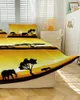 Spódnica łóżka afrykański krajobraz o zachodzie słońca słonia słonia sylwetka dopasowana łóżka z poduszkami materaca Zestaw pościeli