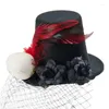 Basker topp hatt dam med rosskalle redskap fjäder huvud slitage kosorer kostym huvudbonader för industriell ålder