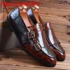 Chaussures habillées 2024 Luxury Mens Classic Crocodile Match Modre Moine Moine Backle Boucche Point Toe Party Party pour hommes