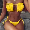 Swimwear féminin Sexy Bikini 2024 Pliage de maillot de bain plissé Femme Femme Mini Set Swimming Beachwear pour le maillot de bain