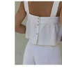 Kvinnors tankar Camis Casual Cotton Linen Tops For Women 2022 Summer Vintage Square Collar Slveless Back Button Up Sexy Strtwear Korean Tops Y240420