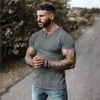 Sumpa traspirante con la maglietta a v sul collo uomo fitness slim fit maniche corta maglietta maschile marca per palestra abbigliamento da palestra 240419