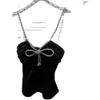 Designer Luxury Chaopai Classic Netizen Same Style Little Fragrant Feng Shui Diamond Shoulder Strap Bow Fold Elegance Celebrity Sling Tank Top