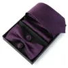 Tie Set for Men Cocondtie 75cm de cor sólida Terno de luxo Pocket Pocket Pocket Square Cufflinks Bow Wedding Gift Cravat 240415