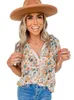 Blouses pour femmes 2024 Summer Summer Puff Sheve Murffon Shirt for Women European and American Loisir Floral Primp Pullover V-Neck Short Top