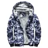 Herrtröjor zip up hoodie kamouflage tungvikt vinter tröja fleece sherpa fodrad varm jacka
