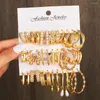 Hoop Earrings Boho Vintage Gold Color Pearl Set For Women Simple Geometric Twist Square Dangle Earring Trendy Jewelry Gift 2024