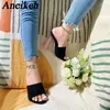 Dress Shoes Aneikeh Women's Pink Transparent Glass Thick Heel Sandals Slippers 2024 Fashion Pointed Toe Open High Heels Party Ball