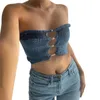 Frauen Tanks Camis Xingqing Fairy Grunge gestrickt Crop Top trägerloser Hohlrohr Weste mit Perlendekor 2000er Frauen Häkeltanks Strtwear Y240420