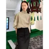 Женские блузки 2024 Осенние дамы китайские полосатые полосатые повседневные стойки кнопка с длинным рукавом с длинным рукавом