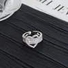 the New Silver-plated Micro-set Diamond Heart Chain Cross Ring Is a High-end Temperament Light and Luxurious An Open Index Finger Ring