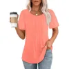 Womens T Shirts Short Sleeve Pleated Dressy Casual Scooped Neck Summer Tops Blouses