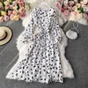 アーバンセクシードレスYuoomuoo Korean Fashion Cherry Print Women Dress2023 New Autunt Vintage BandageスリムウエストロングドレスエレガントなパーティーVestidos Y240420