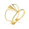 サイドストーンとSeanuo Gold Colorユニークな不規則な幾何学中空の広い女性指輪ファッションステンレス鋼女性ウェディングカクテル