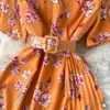 Urban Sexy Dresses YuooMuoo Women Dress Fashion Print Flowers Long Summer Dress with Belt Elegant Y2K Korean Party Vestido Y240420