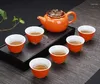 Teaware Sets Creative Persimmon Model Ceramic Tea Set Include 6 Cups 1 Pot Red Glaze Porcelain Exquisite Cup Drinkware