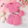 女の子の泡格子装置の服をセットする子供の半袖Tシャツショーツシングルショルダーバッグ3pcs夏の子供キャンディーカラープリンセス