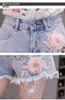 Women's Shorts 2024 Sexy Jeans Korean Embroidered Beaded High-end Fashion Washed Sanding High Waist Denim Shorts Y240420