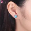 Studörhängen Cinily Created Blue Fire Opal Silver Plated Wholesale Sell for Women Summer Jewelrys Earring 11mm OH2762
