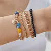 Chain 4 Pcs/set Bohemian Colourful Beaded Bracelet For Women Shell Pendant Metal Chain Adjustable Bangles Female Party Jewelry Gifts Y240420