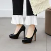 Chaussures habillées smirnova plus taille 32-43 Slip on brevet cuir pompes top fines dames plateforme épais talons hauts femmes