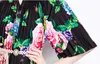 Summer Floral Print Freading Womens Midi długi plisowane sukienki stojak V Mock V Nakień Pasek pół rękawie damskie przyjęcie na plażę wakacyjną hurt hurtowy