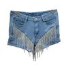 Женские шорты HomeProduct CenterFashion Tassel Chain Denim Shorts2024 Летние новые тяжелые промышленные бусины с низкой талией короткие сексуальные женские джинсовые шорты Y240420