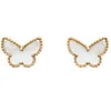 High end designer Vancleff 925 Sterling Silver Butterfly Necklace Plated 18K White Fritillaria Butterfly Bracelet Earnail Necklace Set