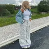 Kvinnors jeans retro Multi-fickan för kvinnor Lossa fast färg Hög midja lastbyxor Bred ben Streetwear Spring Summer Female