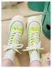 Casual Shoes Summer Tjock Sole Women Solid Color Canvas High Top Girl Students Middle Cut Sneakers spetsar mjuk innersula